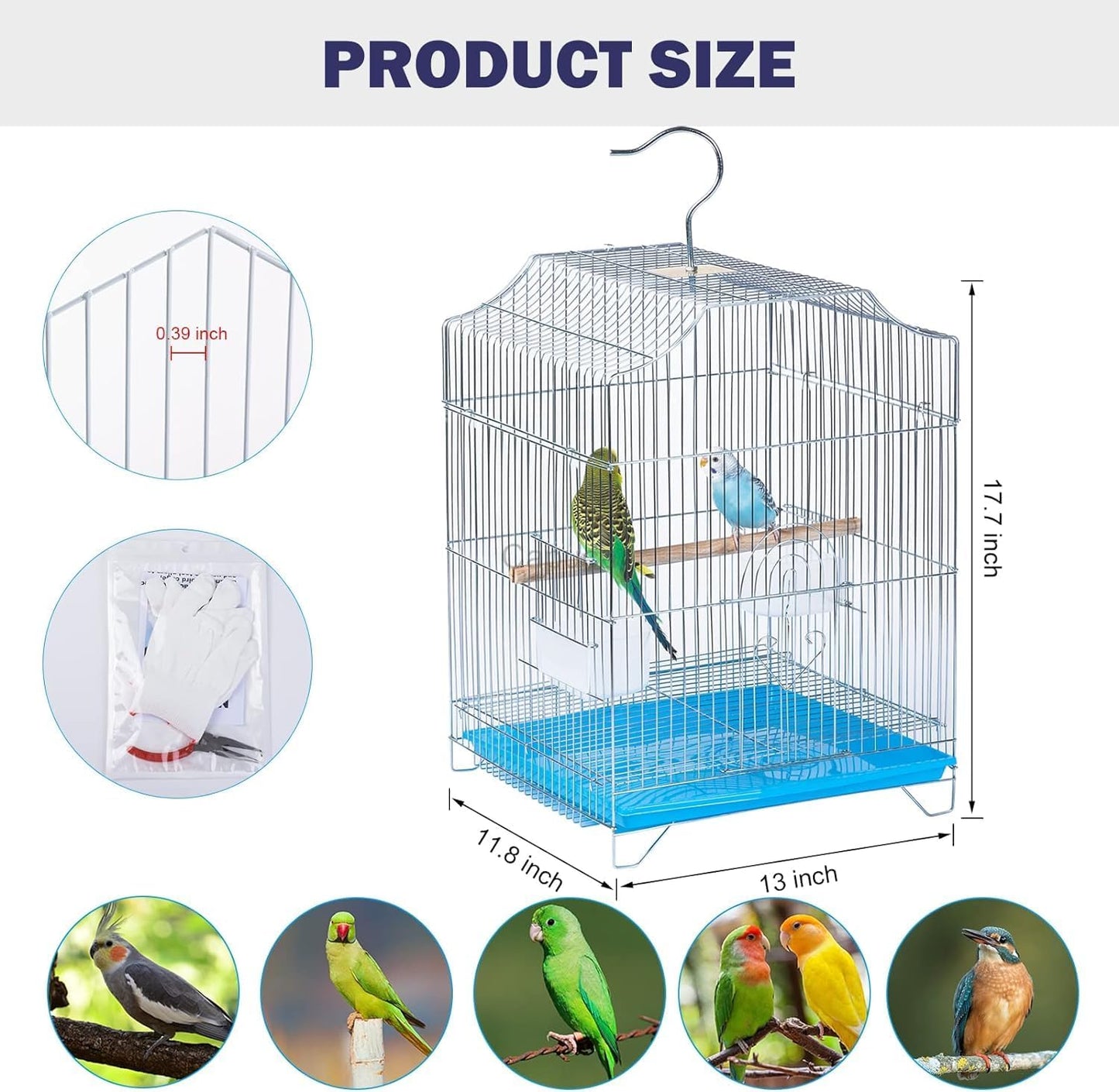 Small Bird Travel Cage-Lightweight Small Birds Starter Kit with Birdcages and Accessories Great for Parakeets Lovebirds Parrotlets Finches Canaries Removable Plastic Tray Include