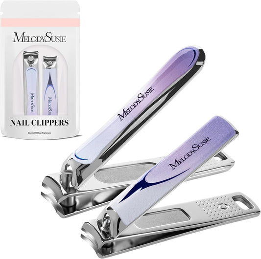 MelodySusie Nail Clippers Set, 2 in 1 Toenail Clippers Nail Clippers for Women, Ultra Sharp Stainless Steel Fingernail Nail Clippers for Men, Nail Cutter, Gifts for Women Men, Purple