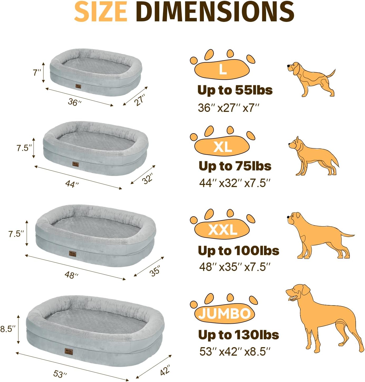 Orthopedic Washable Large Dog Bed: Cooling Dog Bed with Bolsters - Jumbo Bed Waterproof Removable Cover Non-Slip Pet Bed for Extra Large Sized - Silver