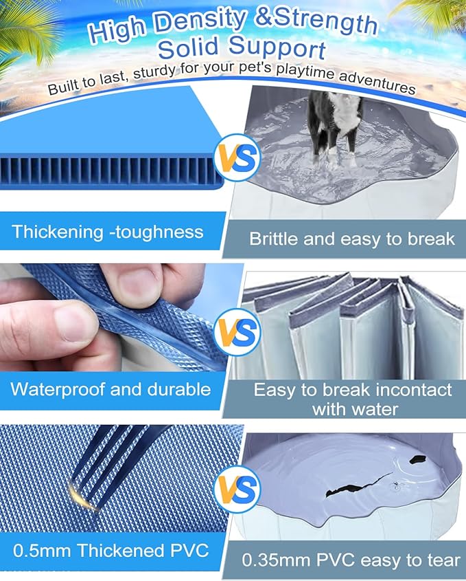 Dog Pool for Large Dogs, Foldable Plastic Pool for Dogs Slip-Resistant (47.2''x 12'')