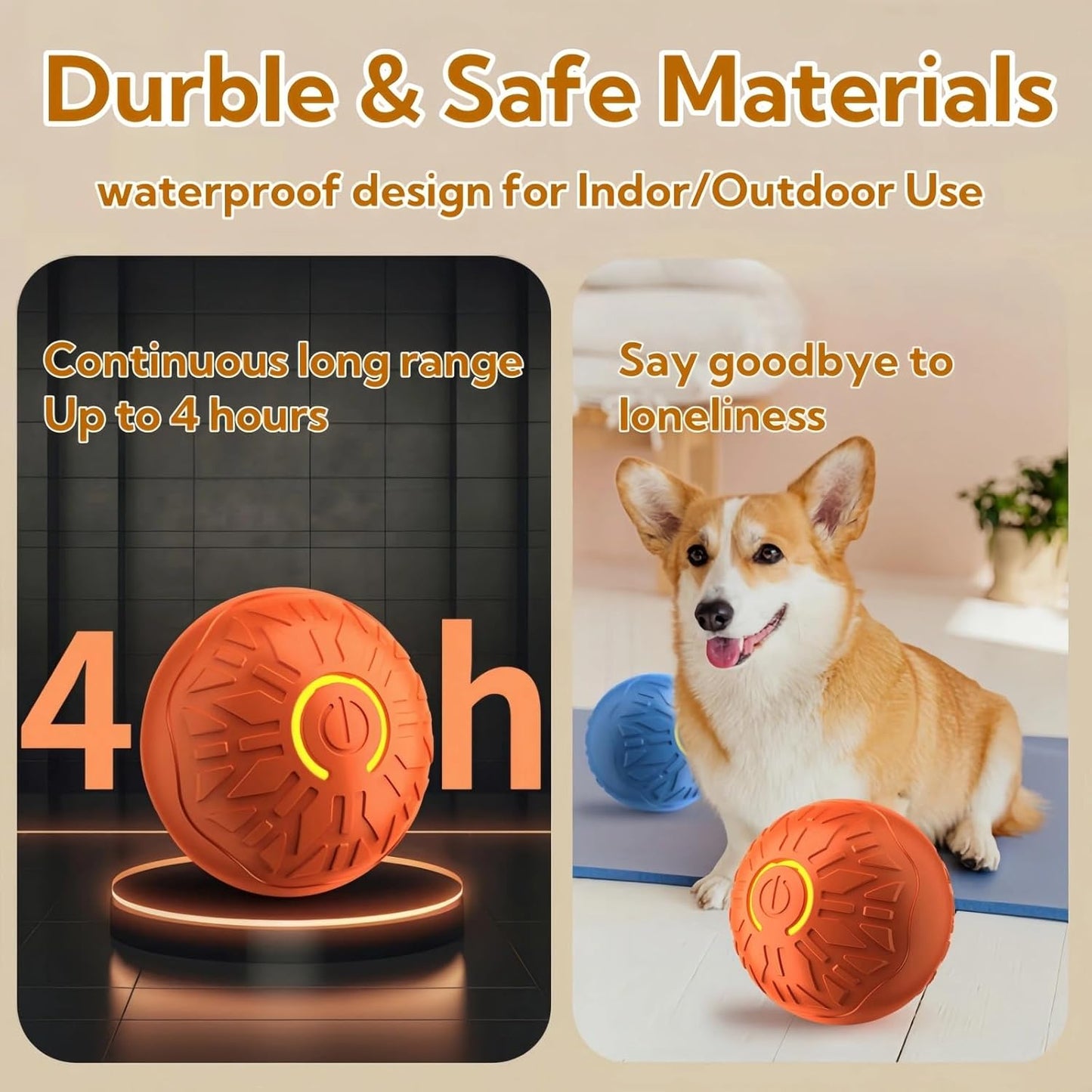 2025 New Interactive Dog Toys Dog Balls,Durable Motion Activated Automatic Rolling Ball Toys for/Small/Medium Dogs(Orange)