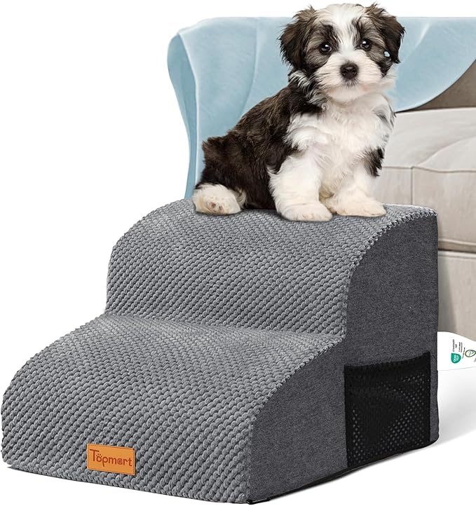 Topmart High Density Foam Pet Steps 2 Tiers,11.8" High,Non-Slip Dog Stairs,Soft Foam Dog Ramp Ladder,Best for Injured,Older Cats,Pets with Joint Pain,Suitable for Low Sofas,Stairs,Lower Place