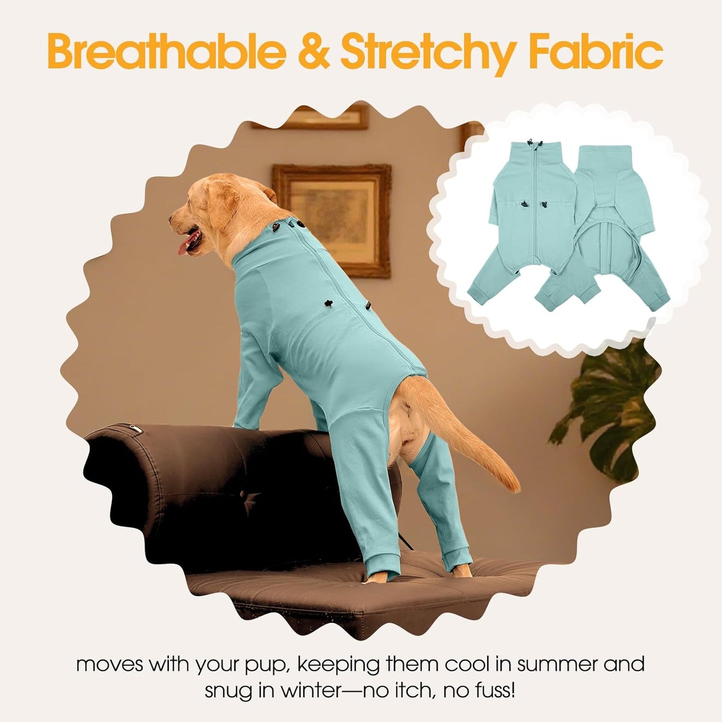 Dog Pajamas for Large Breeds with Back Zipper, Soft Pjs for Pets Boys & Girls, Long Sleeve Anti-Licking Recovery Suit for Dogs, Dog E-Collar Alternative for Weimaraner, Dalmatian, Green XL