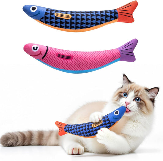 Cat Toys with[5000mg A+Natural Catnip &Silvervine] [Baby Grade] Interactive Soft Chew Kicker Cat Toys for Indoor Cats & Kittens, [Crinkle &Bell] Fish Sound Toy,Drives Bored Cat Crazy with Fun