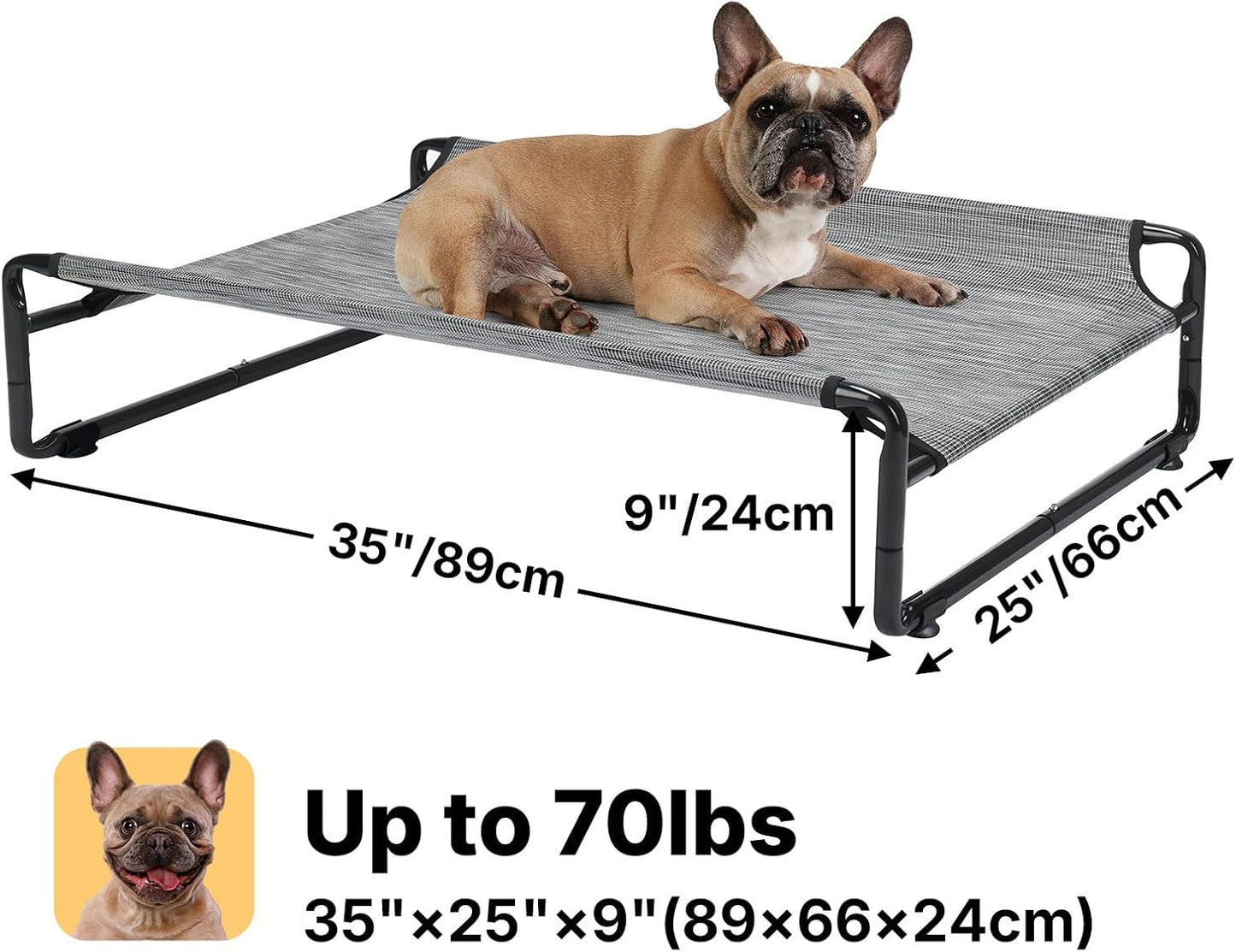 Veehoo Original Outdoor Elevated Dog Bed, Cooling Raised Dog Cot for Medium Dogs, Portable Standing Pet Hammock Platform with Washable Breathable Mesh, No-Slip Feet, Medium, Black Silver, CWC2201