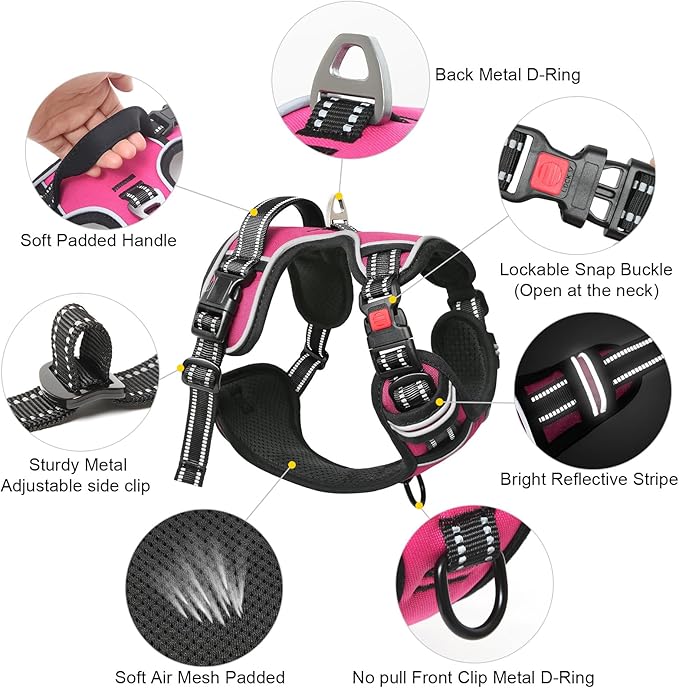 Timos No Pull Dog Harness, No Choke Front Lead Dog Reflective Harness, Adjustable Soft Padded Pet Vest with Easy Control Handle for Small Medium Large Dogs, M