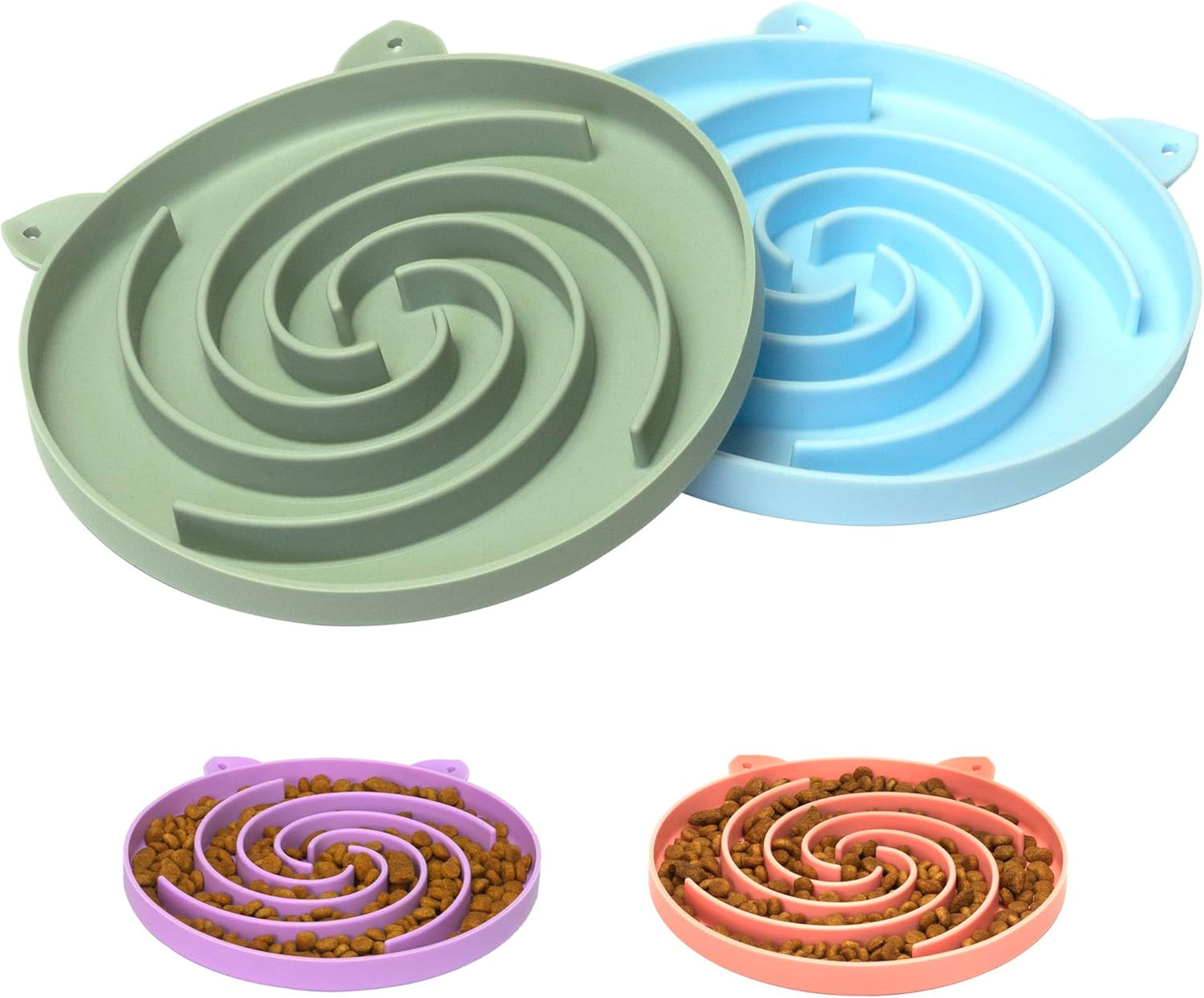 Slow Feeder Cat Bowl, Easy to Clean Silicone Bowl, Ideal for Dry and Wet Food (Green and Blue)