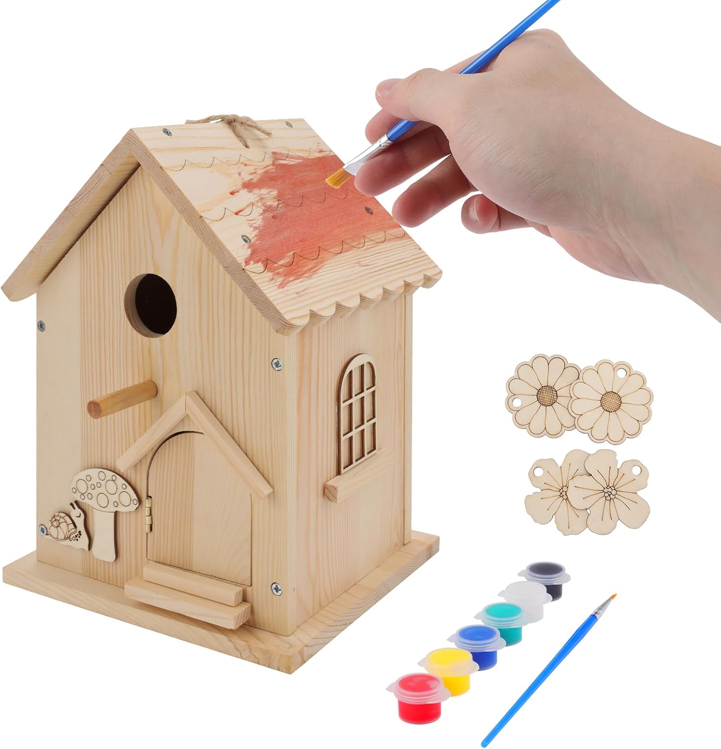 Lalafancy DIY Wooden Bird House Kit for Kids and Adults, Build it Yourself Birdhouse Kits for Outside with Paint Strips, Woodworking Adult Crafts, Hanging Birdhouse for Garden Yard Decor Gifts