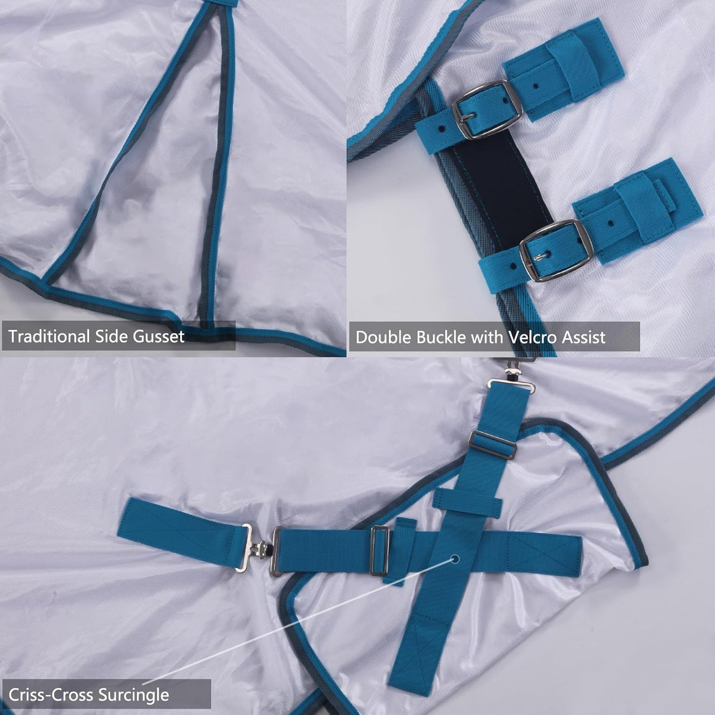 Horse Fly Sheet with Detachable Neck Cover & Belly Wrap, Adjustable Fly Sheet for Horses, Ventilated Airflow Mesh Equine Cooling Summer Flysheet White 84