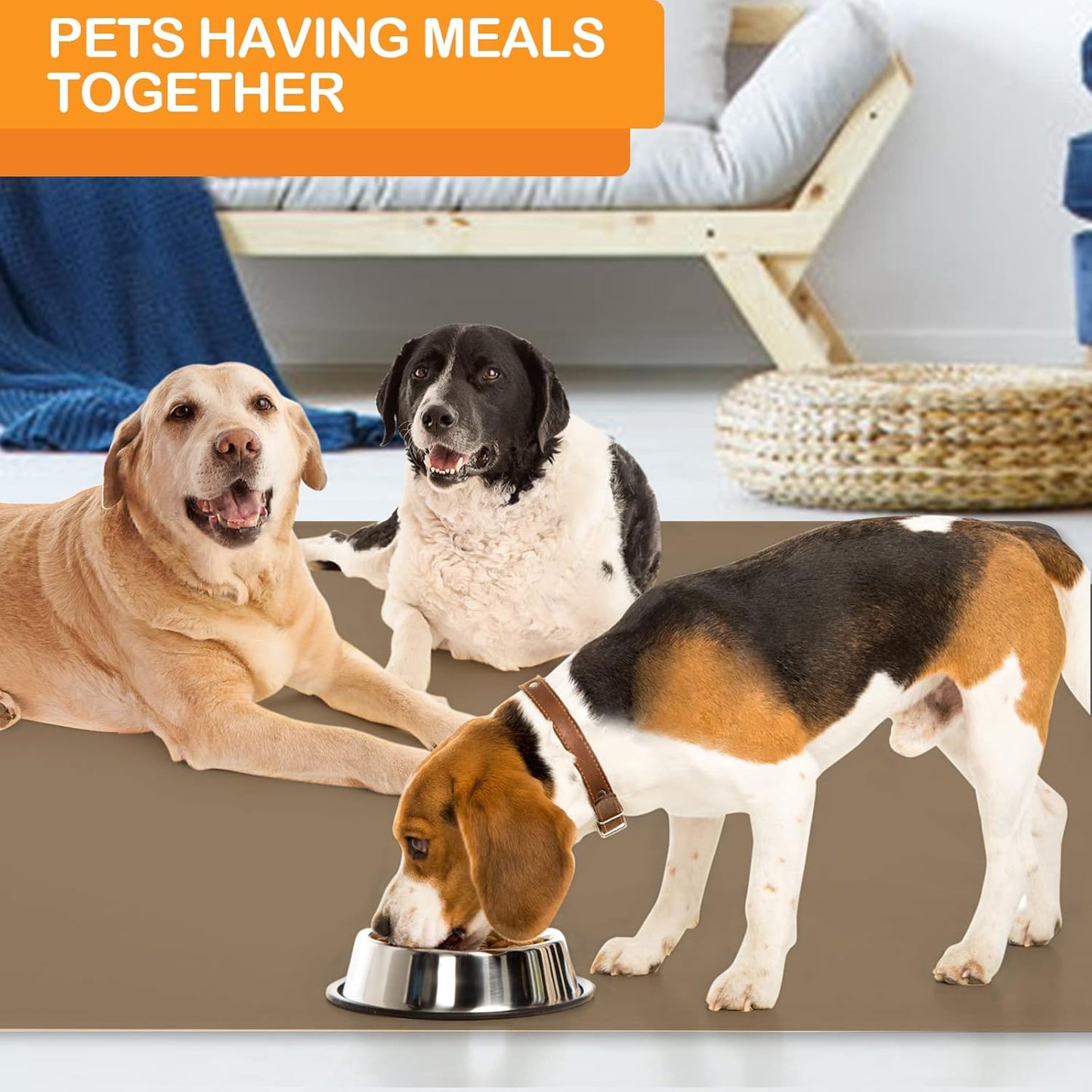 KVK Dog Water Mat 39.4×29.5in - Silicone Dog Mats for Food and Water Extra Large - Pet Food Mat for Floors Waterproof - Pet Feeding Mats Prevent Water Food Spills - Taupe