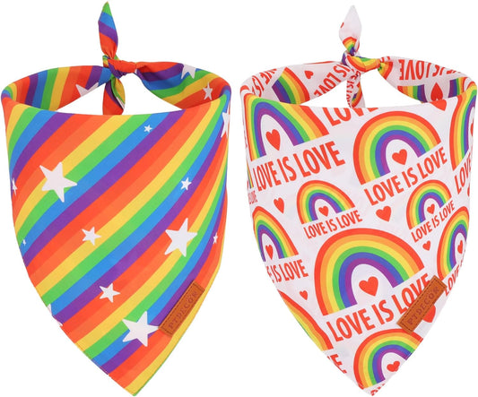 PTDECOR Rainbow Dog Bandanas Pride Day, Multi Size,“Love is Love” Pet Scarf Reversible Triangle LGBT+ Rainbow Bandanas for Small Dogs Pets (Small)