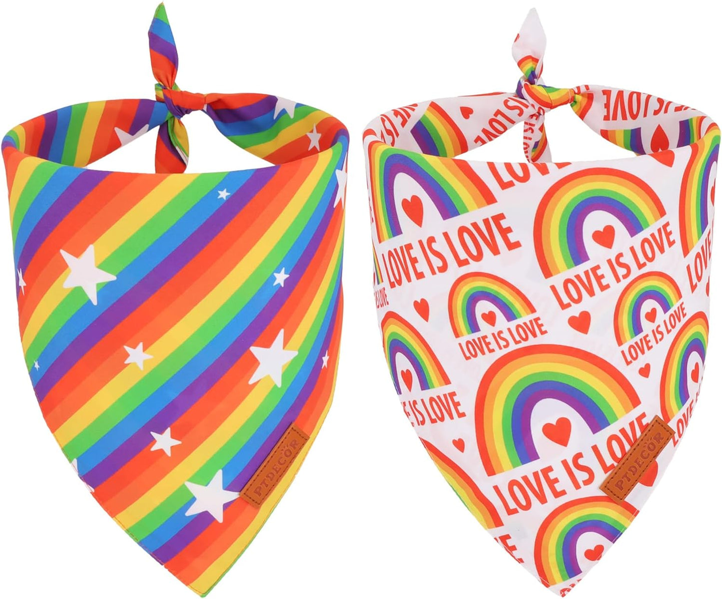 PTDECOR Rainbow Dog Bandanas Pride Day, Multi Size,“Love is Love” Pet Scarf Reversible Triangle LGBT+ Rainbow Bandanas for Large X-Large Dogs Pets (X-Large)