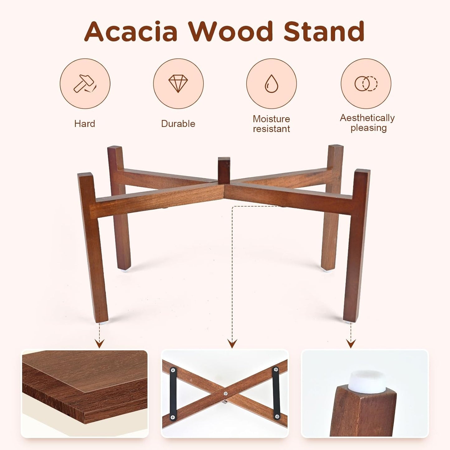 SPUNKYJUNKY Ceramic Dog Bowls Dog Bowl Set with Acacia Wood Stand Raised Dog Bowl Dog Food and Water Bowl for Small Medium Sized Dog (21cm)