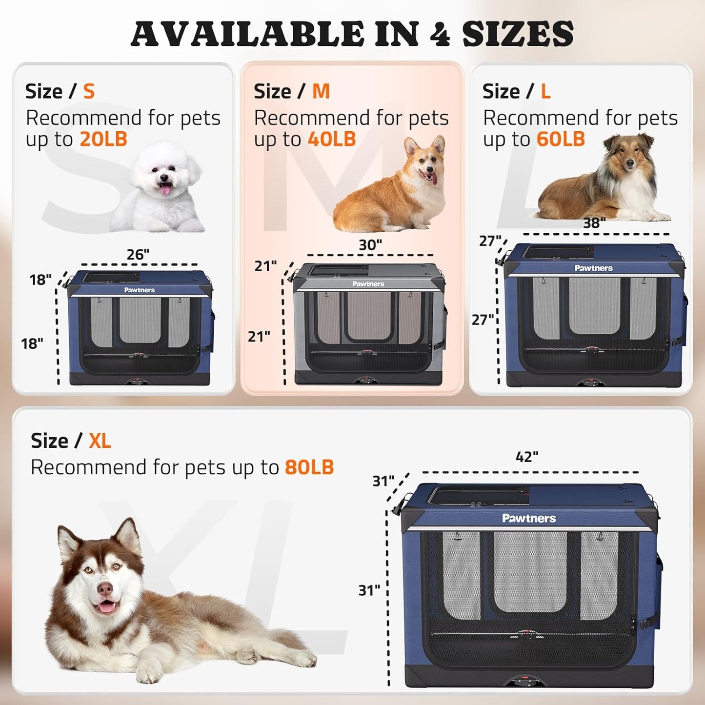 Collapsible Dog Crate: 30 Inch Foldable Soft Sided Dog Crate for Medium Dogs, Portable Dog Travel Kennel with Soft Mat for Indoors & Outdoors, Grey (30" L x 21" W x 21" H)