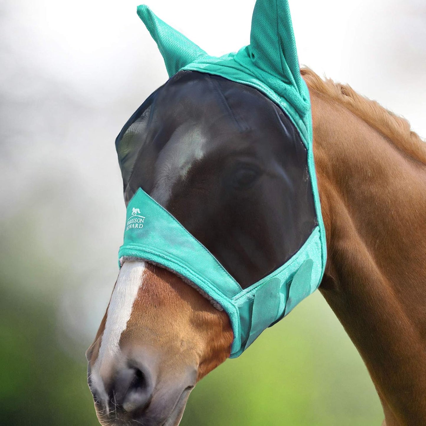 Harrison Howard CareMaster Pro Luminous Horse Fly Mask Standard with Ears UV Protection for Horse Summer Mint Full Size