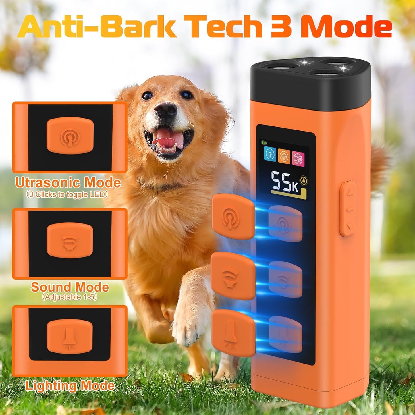 Dog Bark Deterrent Device, 2025 Anti Barking Device for Dogs 65FT Far Ultrasound Dog Bark Deterrent, Humane Alternative to Training Collars, Works Indoors & Outdoors - Stubborn Barking Solution