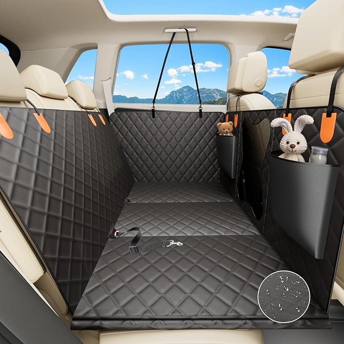 Waterproof Dog Car Seat Cover for Back Seat – Heavy Duty Back Seat Extender for Dogs with Hard Bottom, 7-Layer Protection, Non-Slip & Scratchproof, Easy to Install (Black)