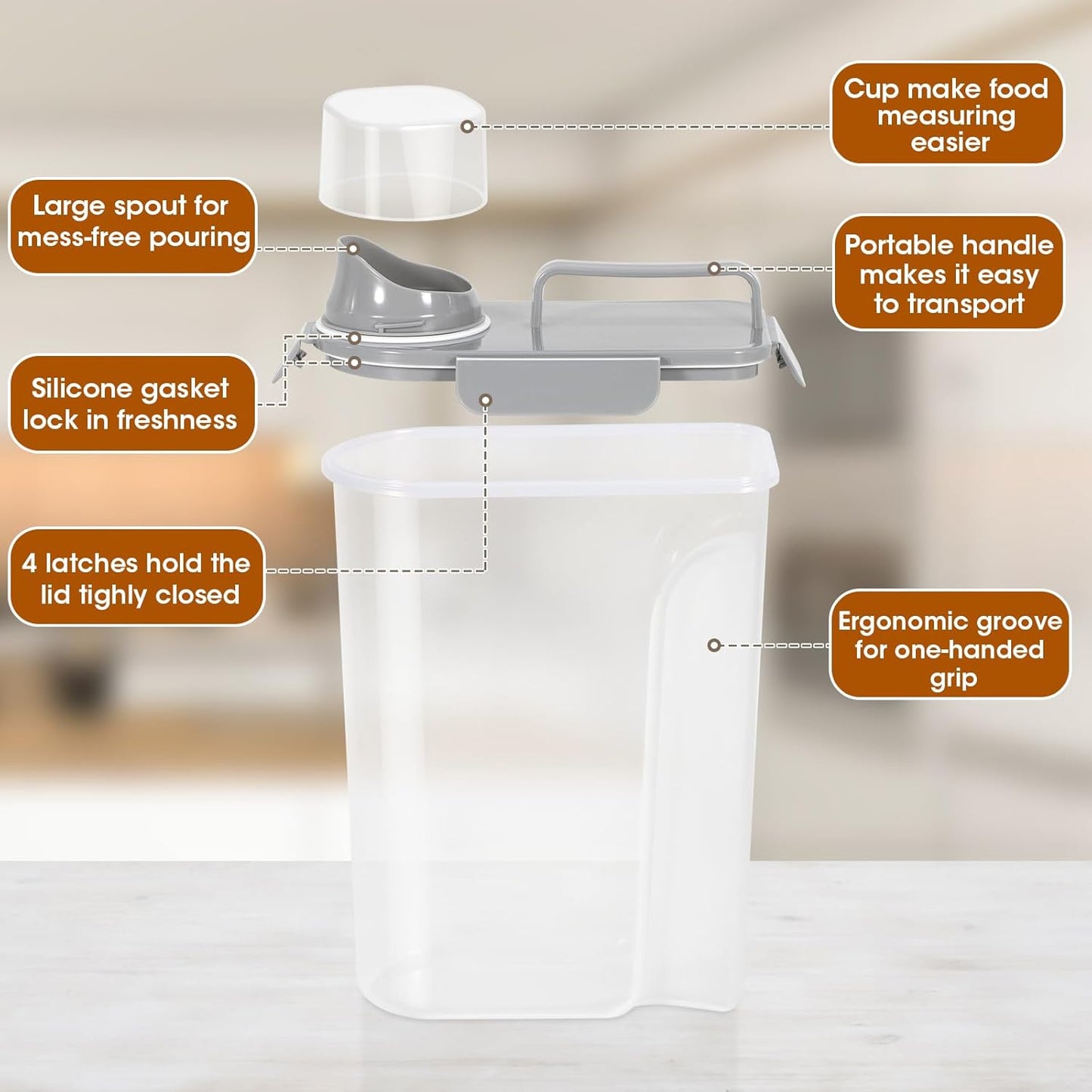 TBMax Rice Container 10 Lbs Kitchen Pantry Food Storage Container, Small Pet Dog Cat Food Container Dispenser 6 Lbs, Plastic Rice Cereal Flour Holder with Cup for Dry Food Storage Organization