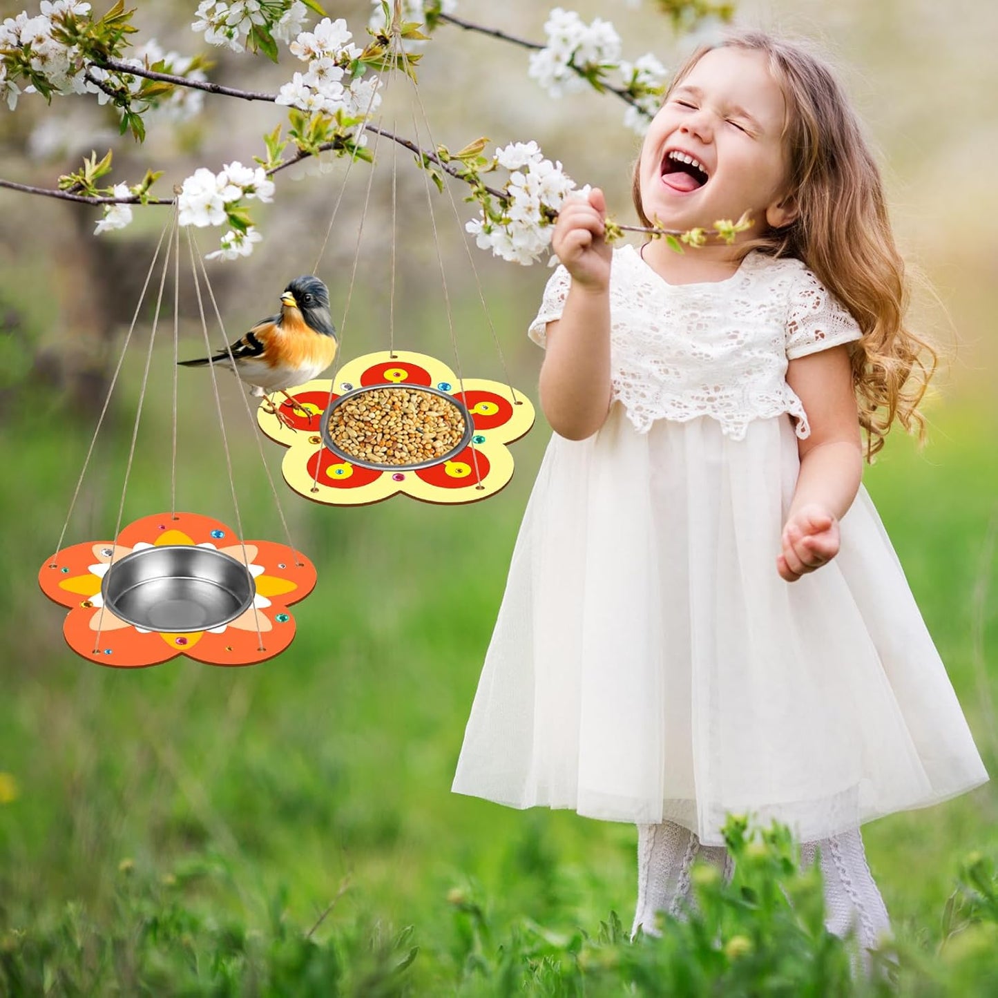 Fennoral 4 Pack Bird Feeder Kits for Kids Make Your Own Bird Feeders Wooden Art and Craft for Girls Boys Ornaments DIY to Paint Craft for Spring Garden Outdoor Decoration Summer Activities Project