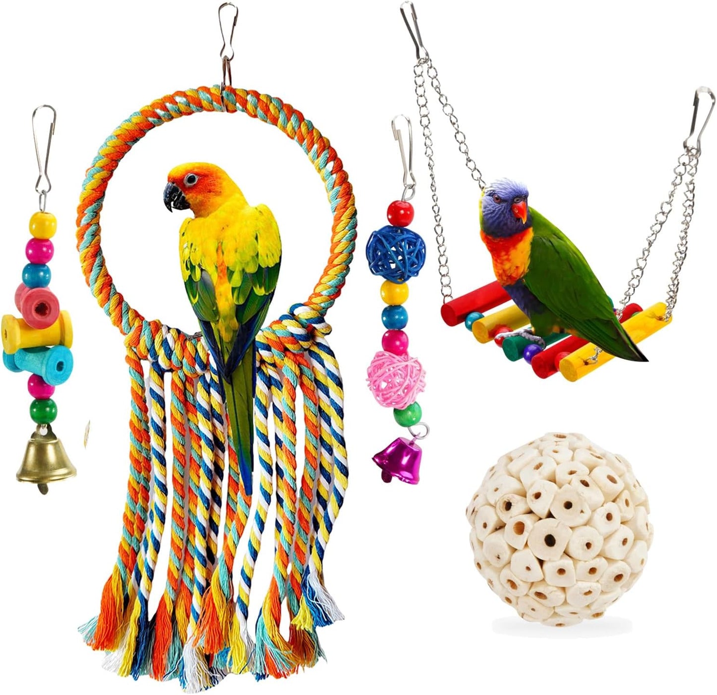 Bird Swing Toys, Parakeet Toys Natural Birds Toys Bird Cage Accessories, Swinging Chewing Hanging Standing Parakeet Swings Suitable for Budgerigar, Parakeet, Conure, Lovebird, Cockatiel