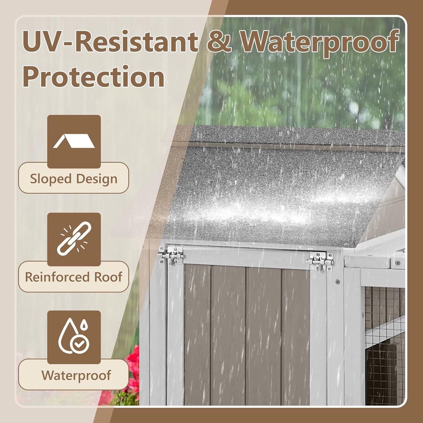 76''L Rabbit Hutch Outdoor Indoor with Wheels, Wooden 2 Story Bunny House Rabbit Cage with Run, Waterproof Roof, Pull Out Tray, Guinea Pig Cage Chicken Coop for Small to Medium Pets