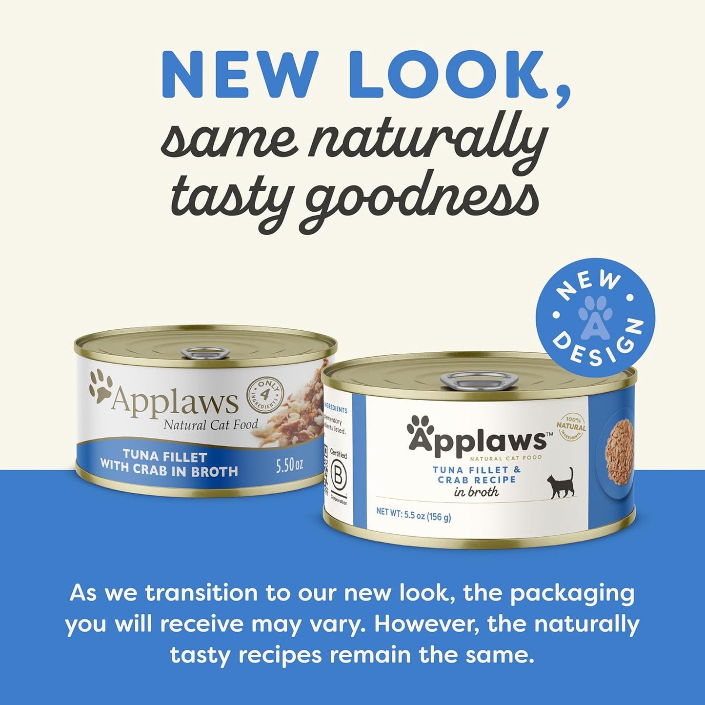 Applaws Natural Wet Cat Food in Broth, Limited Ingredient Canned Wet Cat Food, No Additives, Made with Natural Ingredients, Tuna Fillet & Crab in Broth (24 x 5.5oz Cans)