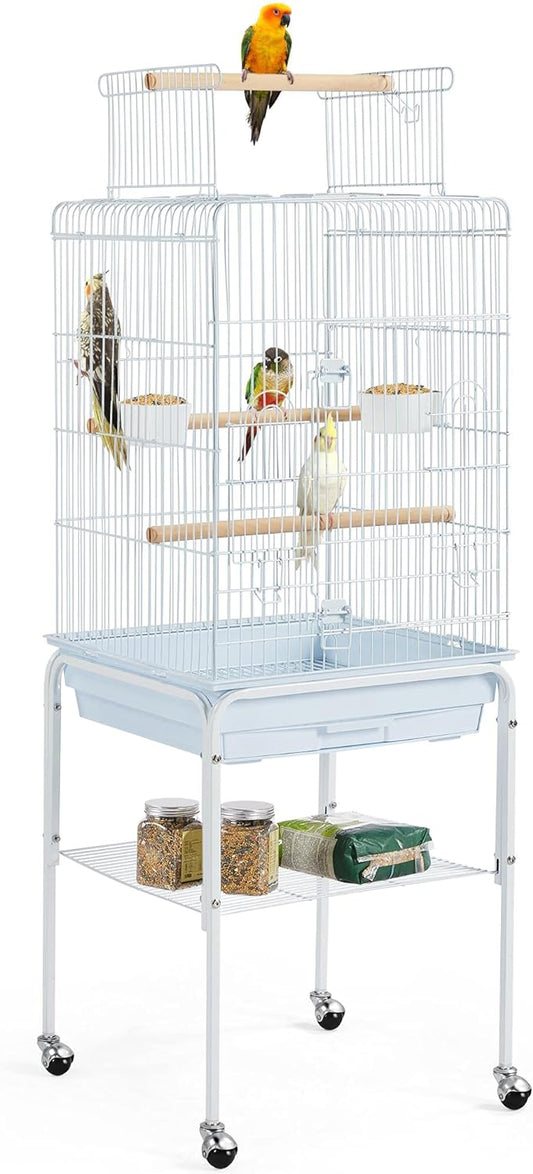 Yaheetech Play Open Top Parrot Bird Cages for Sun Parakeet Cockatiel Green Cheek Conure Lovebird w/Detachable Rolling Stand, White