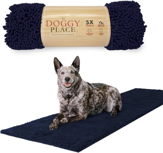 My Doggy Place Microfiber Dog Mat for Muddy Paws, 8' x 2' Navy Blue - Non-Slip, Absorbent and Quick-Drying Dog Paw Cleaning Mat, Washer and Dryer Safe - Hallway Runner