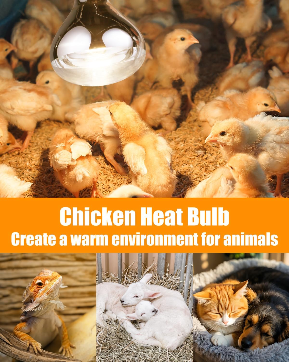 250W Heat Lamp Bulbs, 8000 Hours Rated, R40 Bathroom Shower Incandescent Light Bulb, Infrared Heating for Chickens, Reptiles, Pets, Food, E26 Base, 4 Pack