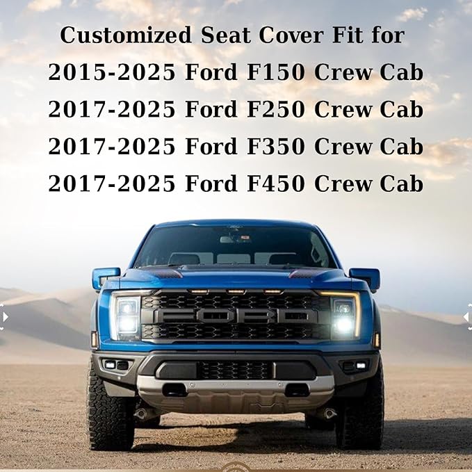Coverado Rear Car Seat Covers, Waterproof Canvas Seat Protector for Car Seat Cushions for Kids & Dogs, Seat Covers Compatible with 2015-2025 Ford F150 & 2017-2025 Ford F250 F350 F450(Black, 2PCS)