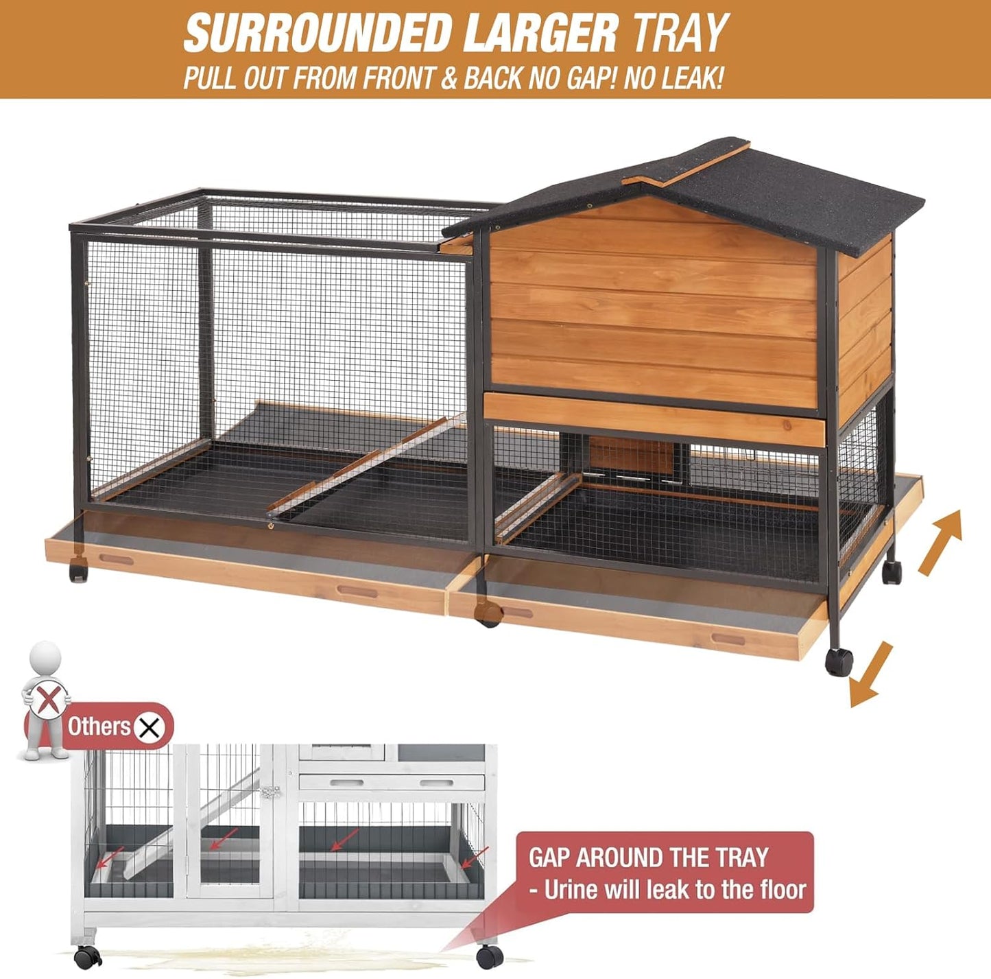 Rabbit Hutch Bunny Cage Strong Iron Frame Rabbit Cage Indoor and Outdoor Chicken Coop with Casters Waterproof Roof, Great for Rabbit,Bunny,Guinea Pig,Chickens.