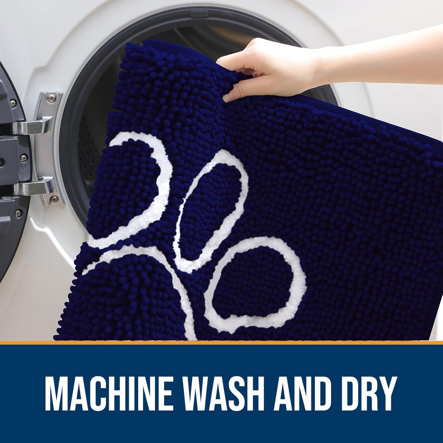 OLANLY Door Mat for Muddy Dog Paws 59x24, Ultra Absorbent Chenille Mud Doormat with Paw Print Design, Non-Slip Washable Doormat for Indoor Entryway, Quick-Dry Pet Bed Mats for Dirty Dogs, Navy Blue