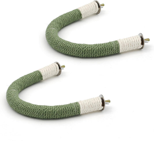 2 Pcs Bird Stand Perch U Shape Hemp Rope Green Wood Parrot Perches for Small Birds,Parakeets Macaw Cockatiels Conures Love Birds Finches,Bird Training Educational Stand Toys (Small-2 Pack)