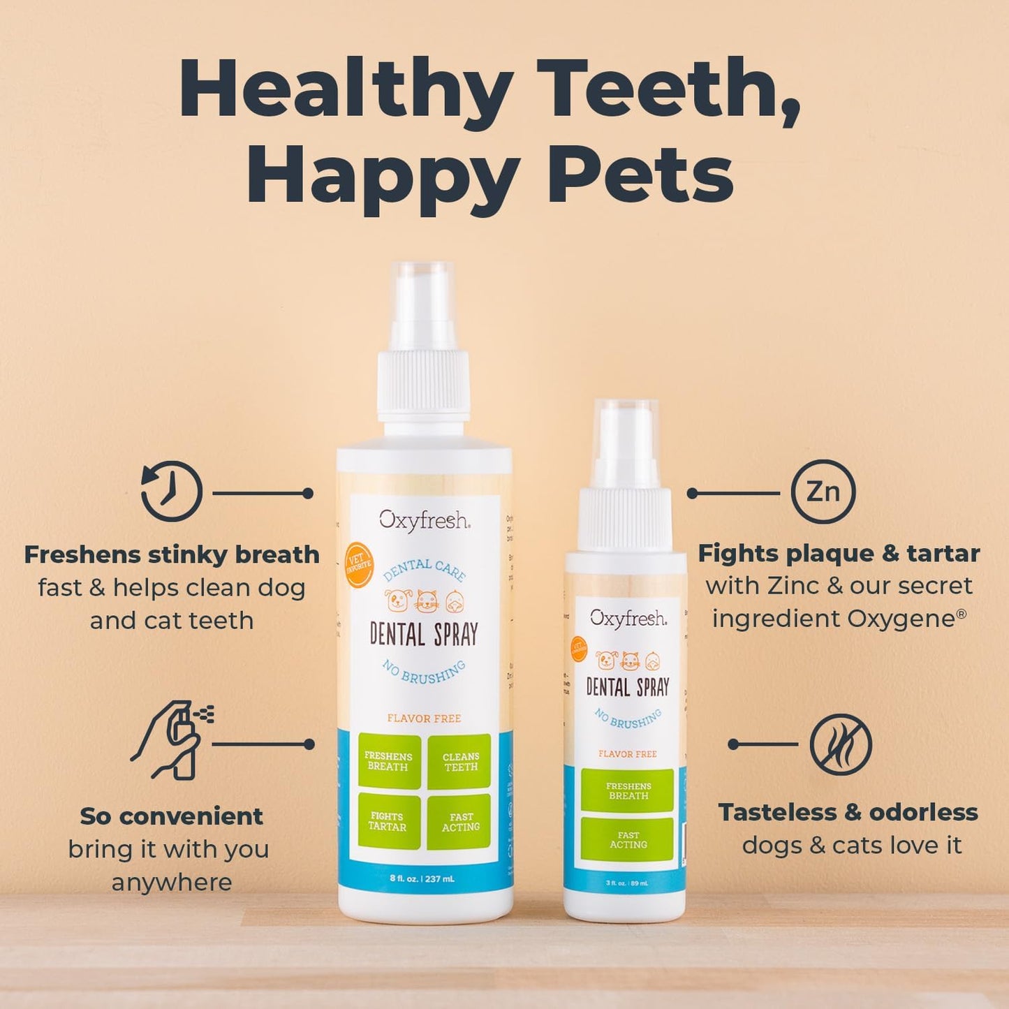 Oxyfresh Advanced Pet Dental Spray – Instant Dog and Cat Fresh Breath: Easiest No Brushing Pet Dental Solution for Dogs and Cats – Best Way to Fight Plaque, Keep Teeth & Gums Healthy, 8oz.