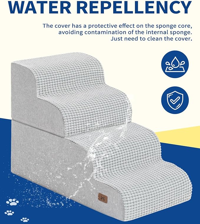 Dog Step for Bed, Dog Stair 4-Step 35D Pet Stair 19.7" H for High Bed or Sofa Non-Slip Balanced Pet Step Indoor, Light Grey