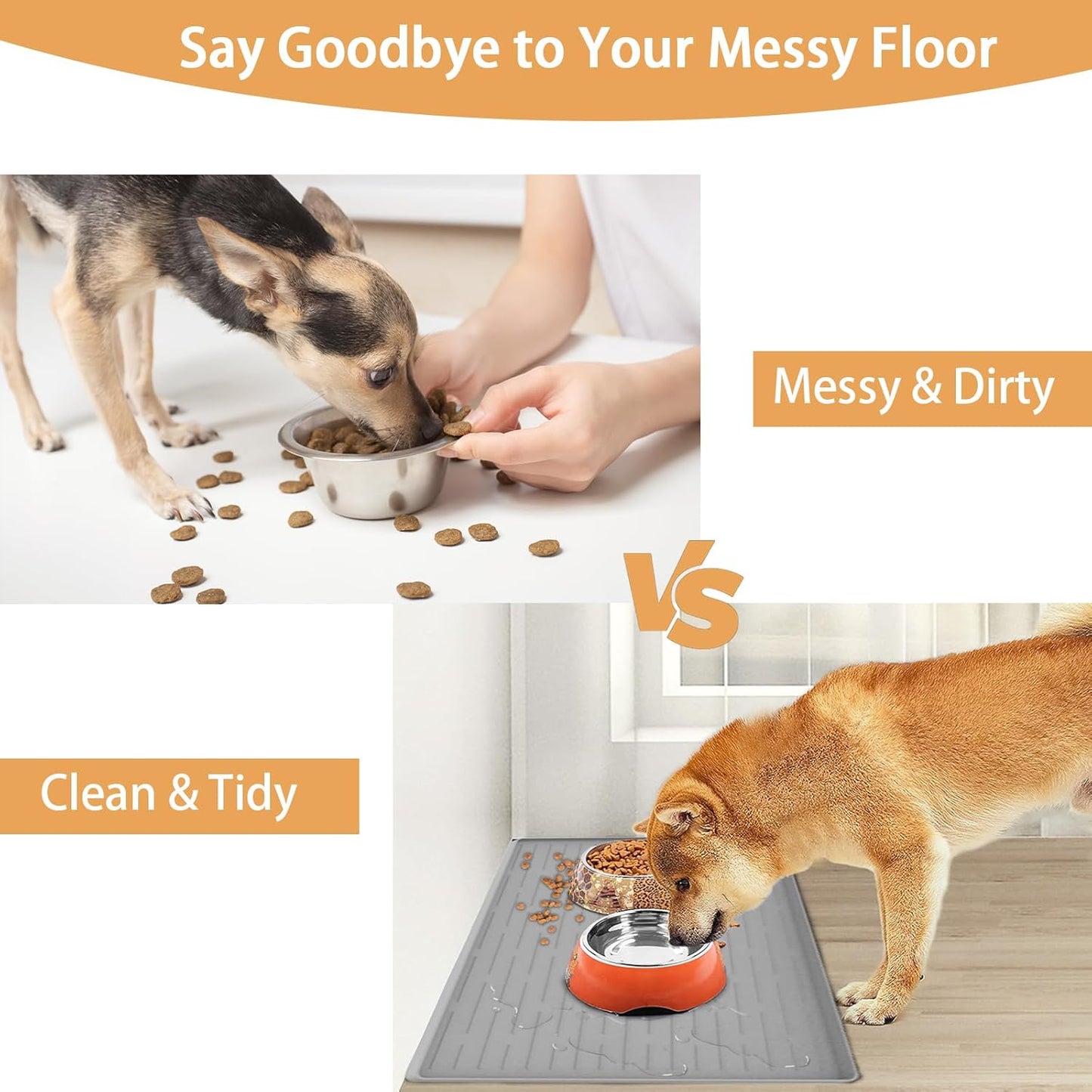 24" x 16" Dog Food Mat, Silicone Pet Mats for Food and Water, Nonslip Pet Feeding Mats for Floors, Dog Cat Bowl Mat with Raised Edges, Dark Green