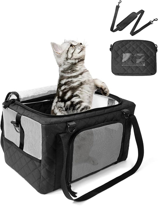 PETUX Small Cat Carrier - Pet Carrier Airline Approved for Kitten Under 10 lb - Escape-Proof, Foldable & Portable Cat Carriers for Travel, Vet Visits with Removable Bag, Safety Buckle ＆ Leash - Grey