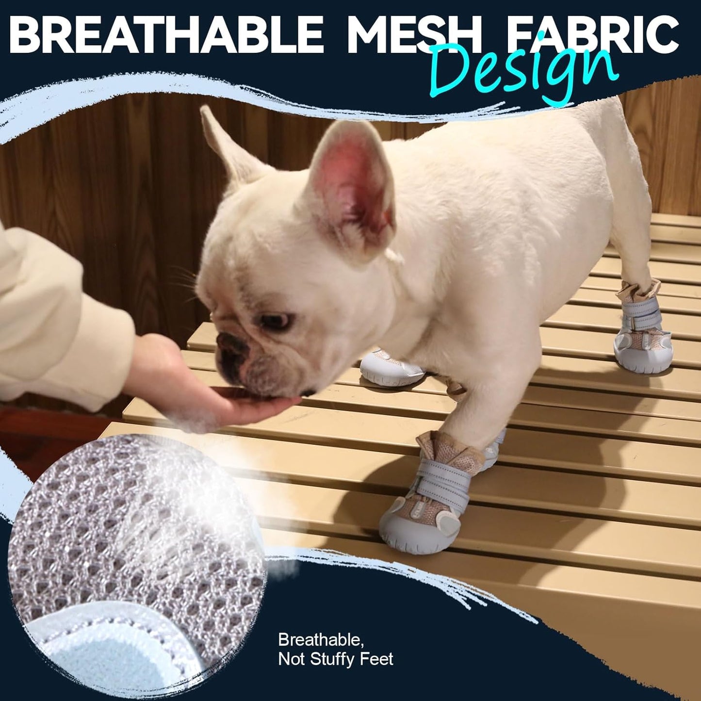 Dog Shoes for Large Small Medium Dogs, Breathable Mesh Dog Boots & Paw Protectors for Summer Hot Pavement Winter Snow, Waterproof Anti-Slip Dog Booties for Hiking Hardwood Floors(Blue-Beige4)