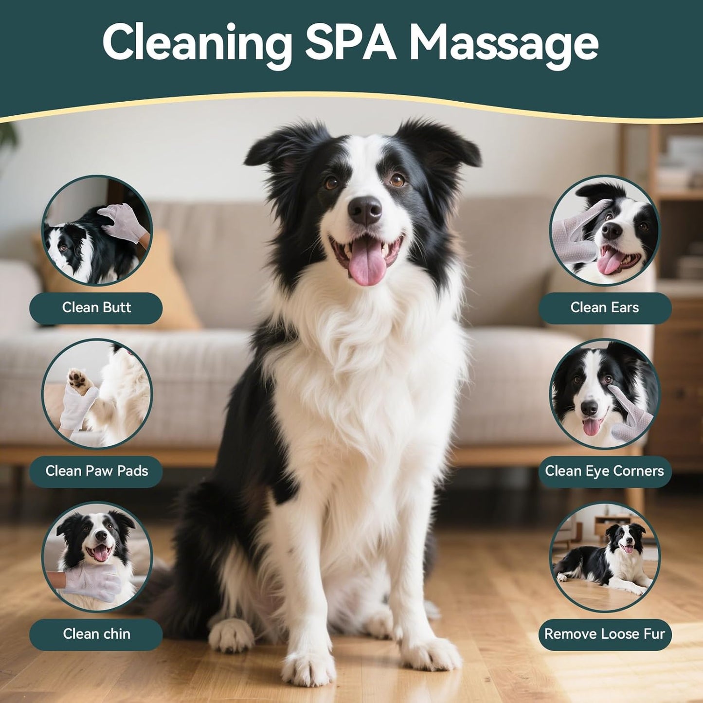 WLP 6 PCS Pet Cleaning and Deodorizing Glove Wipes for Dogs & Cats Hypoallergenic Pet Cleaning and Hydrating Glove Bath Wipes Enriched with Aloe & Jojoba Oil Individually Wrapped