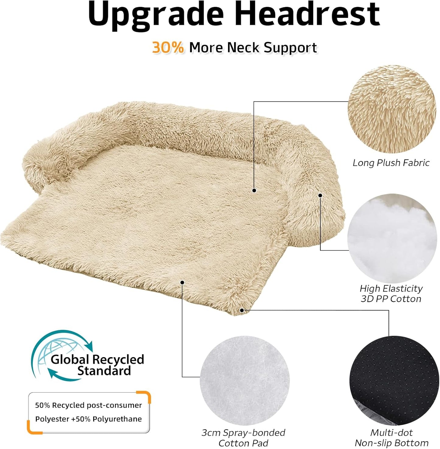 Calming Dog Bed Fluffy Plush Dog Mat for Furniture Protector with Removable Washable Cover for Large Medium Small Dogs and Cats (Large, Beige)