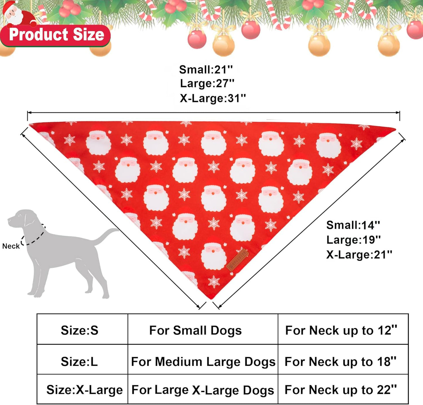 ADOGGYGO Christmas Dog Bandanas 2 Pack, Santa Deer Pattern Pet Xmas Scarf Bib, Premium Durable Fabric, Pet Christmas Bandanas for Medium Large Dogs (Large)