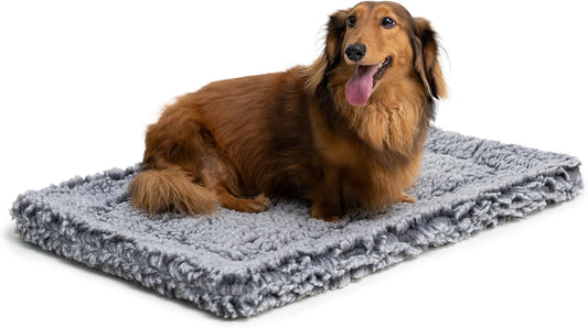 Stoutwool Indestructible Dog Bed - Fluffy Chew Proof Dog Crate Pad - Tough Kennel Pad for Aggressive Chewers - Washable, Ideal for Small Breeds & Fits 24-Inch Crate - 23"x16", Charcoal