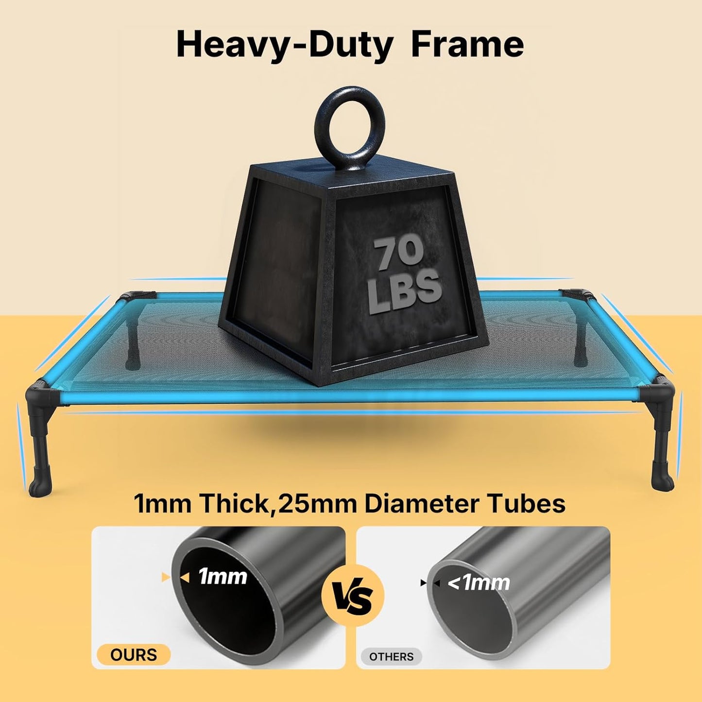 Veehoo Cooling Elevated Dog Bed, Portable Raised Pet Cot with Washable & Breathable Mesh, No-Slip Feet Durable Dog Cots Bed for Indoor & Outdoor Use, Medium, CWC1803-M