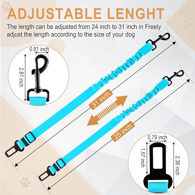 LivTee Dog Seat Belt for Car, Retractable Pet Safety Harness, Adjustable Nylon Dog Seatbelt Leash, Comfortable Dog Accessories for Vehicles (Teal-2PCS)