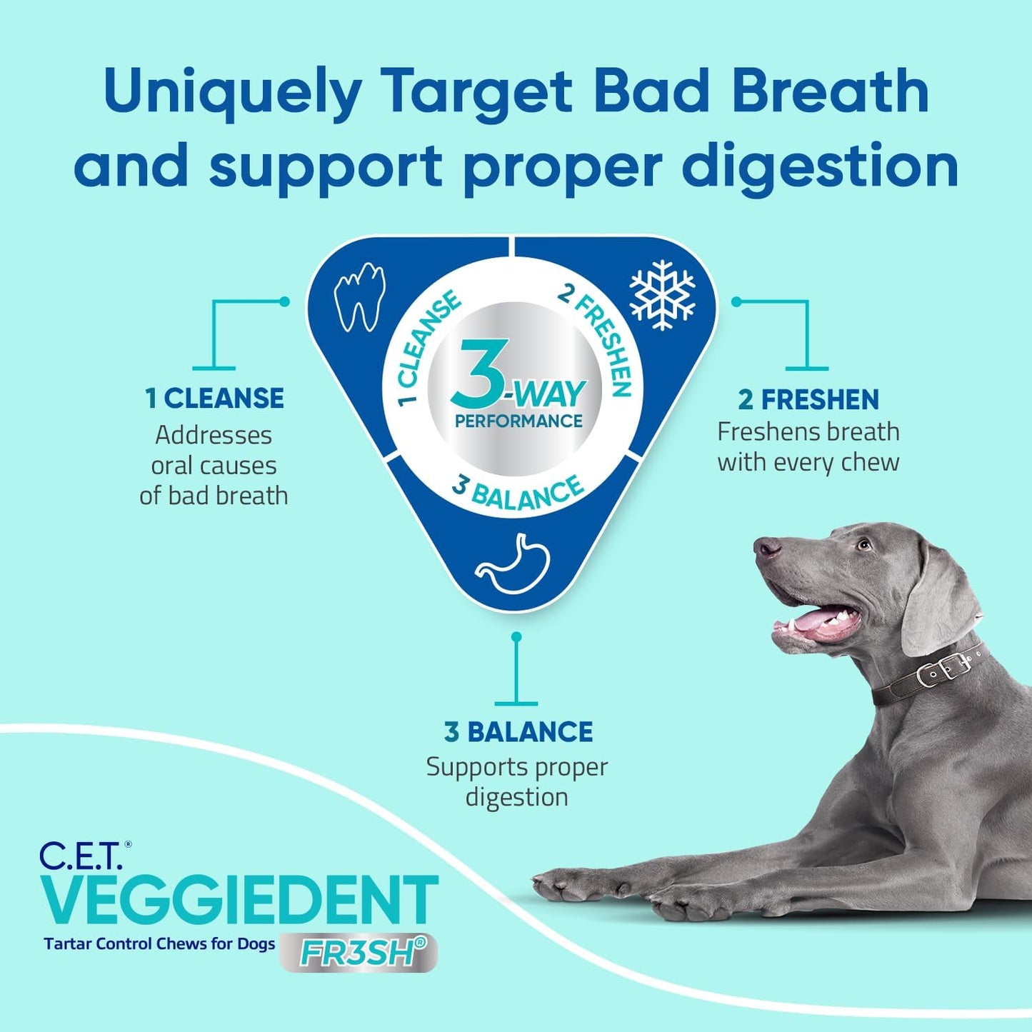 Virbac CET Veggiedent FR3SH Tartar Control Chews for Large Dogs Over 66 Pounds, Plant-Based Formula, 30 Count Bag