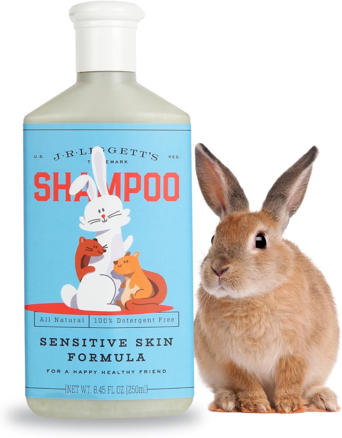 JR Liggett’s Natural Liquid Small Animal Shampoo for Sensitive Skin - 100% Detergent Free, Non-GMO & Biodegradable - Tear-Free, Hypoallergenic Formula Soothes Dry Itchy Skin - 8.45 fl oz