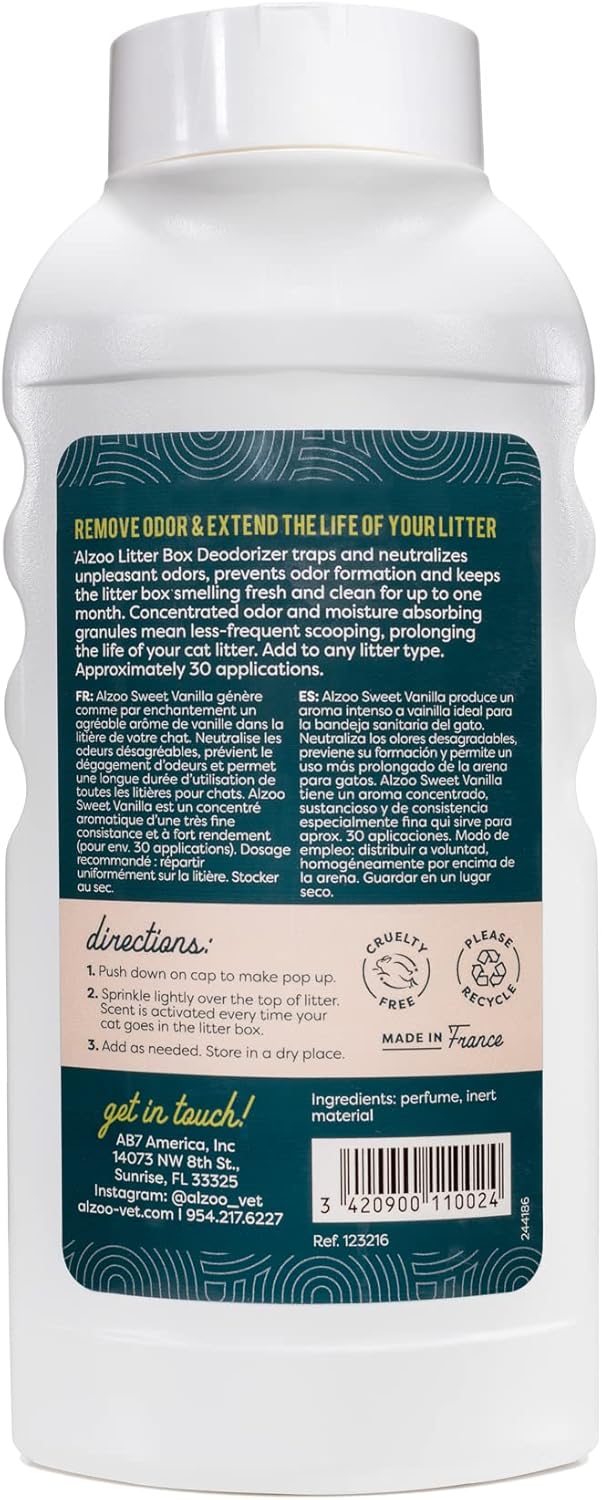 ALZOO Cat Litter Deodorizer, Concentrated Granules Absorb & Help Neutralize Odors, 100% Plant-Based Active Ingredients, Up to 30 Uses, Sweet Vanilla Scent, 26.6 Oz., Pack of 2