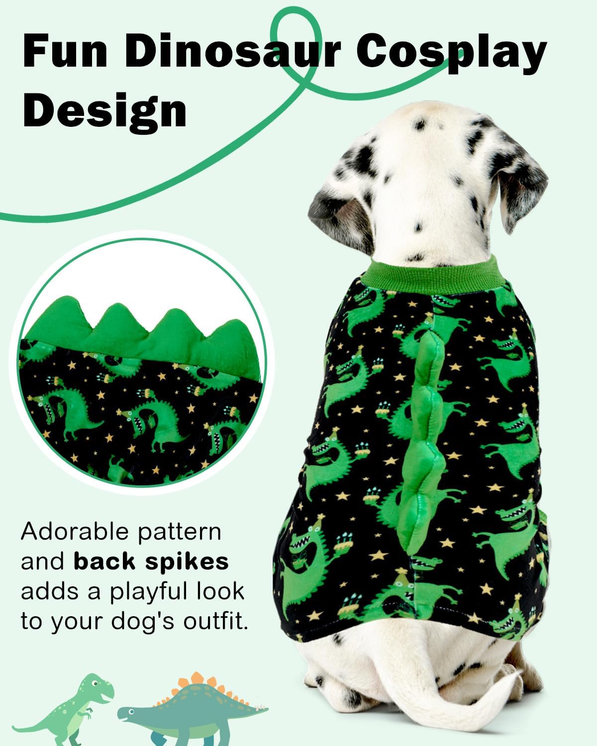 CuteBone Dinosaur Costume Dog Pajamas, Stretchy Spandex Crystal Velvet Sleepwear Coat for Small Dogs, Soft & Warm Pet Outfit Clothes for Cold Weather, Cozy Pullover Design COSP14XL