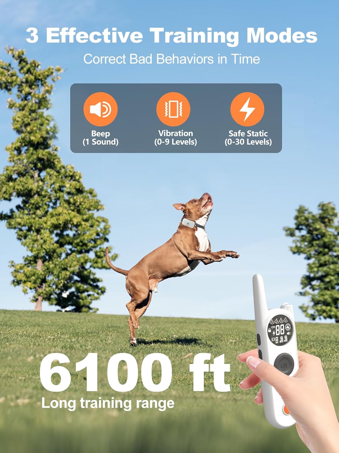 MIMOFPET Wireless Dog Fence for 2 Dogs - Multi-Mode Electric Fence Covers up to 856-Acre,6100 Ft Training Collar Waterproof,Wireless Pet Containment System with 3 Training Modes for Large Medium Dogs