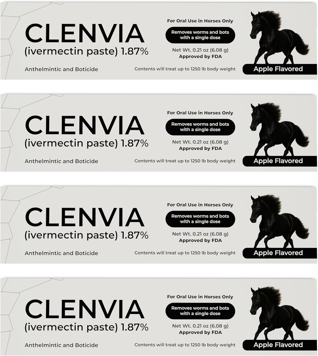 Horse Paste 1.87% – Apple Flavored Wormer – 6.08g Tube – Treats Up to 1250 lb (4 Pack)